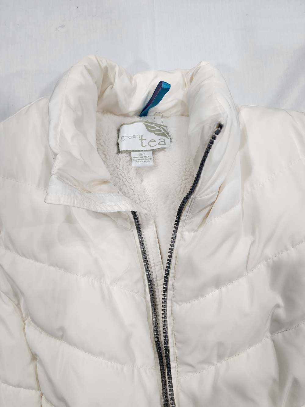 GreenTea Women's Cream Puffer Jacket with Sherpa Lining